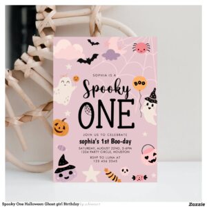 Spooky One Halloween Ghost girl Birthday Invitation