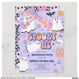 Spooky One Halloween Groovy Ghost 1st Birthday Invitation