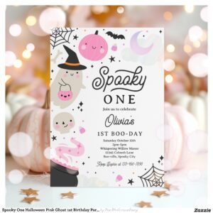 Spooky One Halloween Pink Ghost 1st Birthday Party Invitation