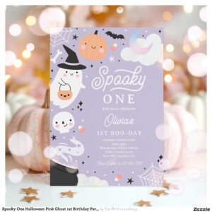 Spooky One Halloween Pink Ghost 1st Birthday Party Invitation