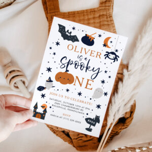 Spooky One Halloween Pumpkin 1st Birthday Invitation