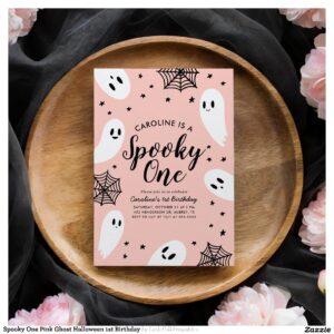 Spooky One Pink Ghost Halloween 1st Birthday Invitation