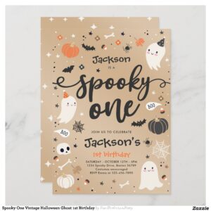 Spooky One Vintage Halloween Ghost 1st Birthday Invitation