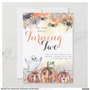 Spooky Two Watercolor Halloween 2nd Birthday Invitation