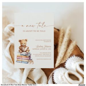Storybook A New Tale Baby Shower Teddy Boho Invitation