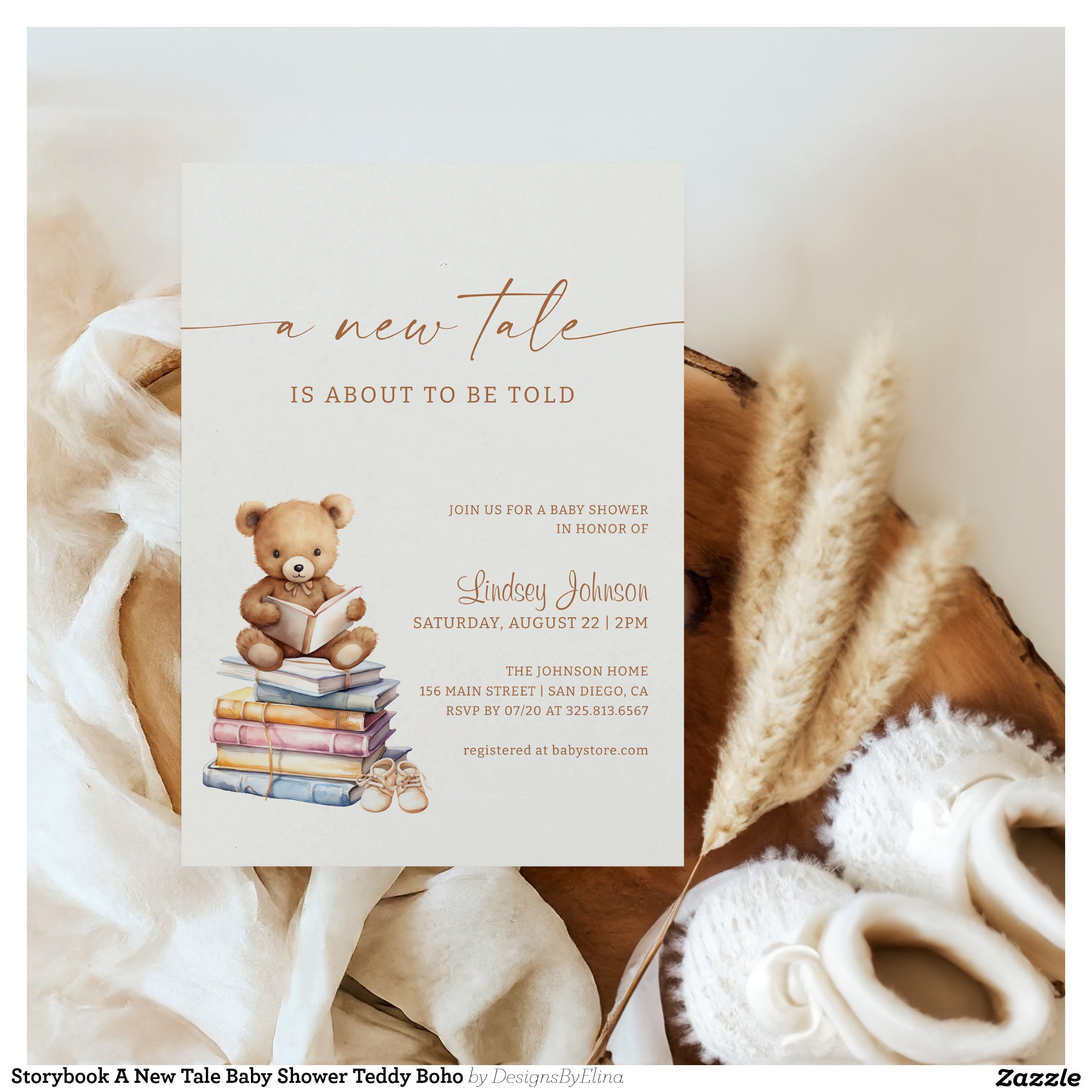 Storybook A New Tale Baby Shower Teddy Boho Invitation