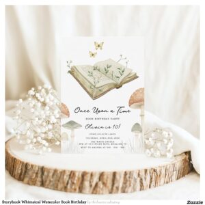 Storybook Whimsical Watecolor Book Birthday Invitation
