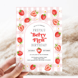 Strawberry 1st Birthday Berry First Girl Party Invitation