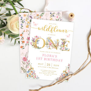 Stylish Little Wildflower Garden Girl 1st Birthday Invitation