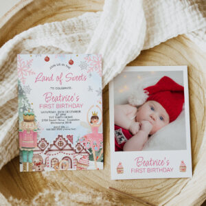 Sugar Plum Fairy Photo Gingerbread House Birthday Invitation