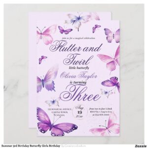 Summer 3rd Birthday Butterfly Girls Birthday Invitation