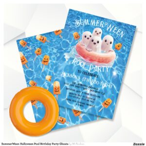 SummerWeen Halloween Pool Birthday Party Ghosts Invitation