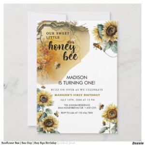 Sunflower Bee Bee-Day Any Age Birthday Invitation