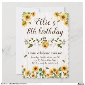 Sunflower & Bee Birthday Invitation