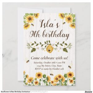 Sunflower & Bee Birthday Invitation