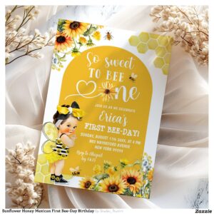 Sunflower Honey Mexican First Bee-Day Birthday Invitation