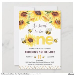 Sunflowers And Bees Bee-Day First Birthday Invitation