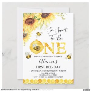 Sunflowers Bee First Bee-day Birthday Invitation