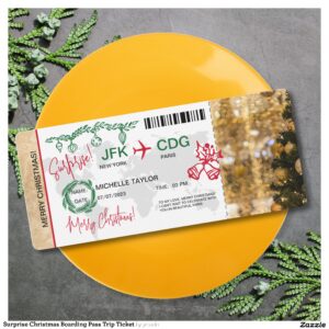 Surprise Christmas Boarding Pass Trip Ticket Invitation
