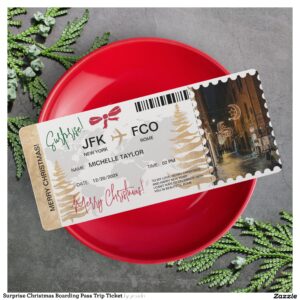 Surprise Christmas Boarding Pass Trip Ticket Invitation