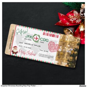 Surprise Christmas Boarding Pass Trip Ticket Invitation