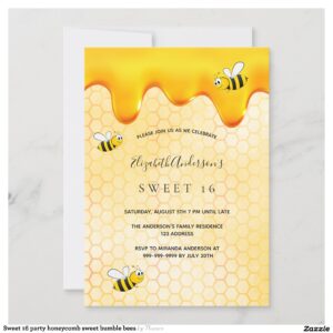 Sweet 16 party honeycomb sweet bumble bees invitation