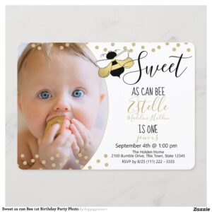 Sweet as can Bee 1st Birthday Party Photo Invitation