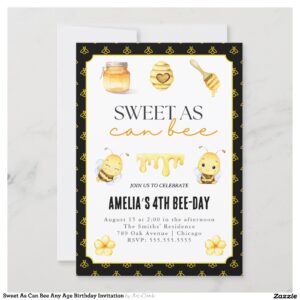 Sweet As Can Bee Any Age Birthday Invitation