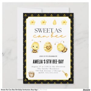 Sweet As Can Bee Birthday Invitation Any Age
