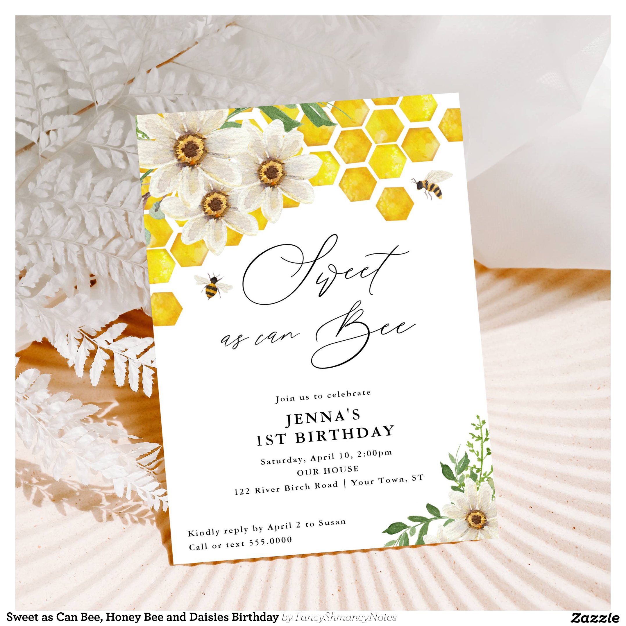 Sweet as Can Bee, Honey Bee and Daisies Birthday Invitation