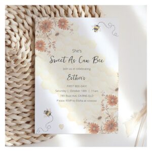 Sweet As Can Bee Honey Boho First Birthday Invitation