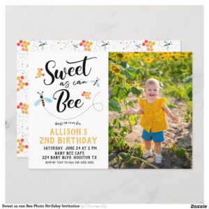 Sweet as can Bee Photo Birthday Invitation