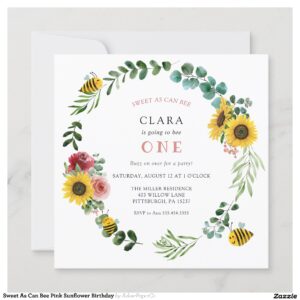 Sweet As Can Bee Pink Sunflower Birthday Invitation