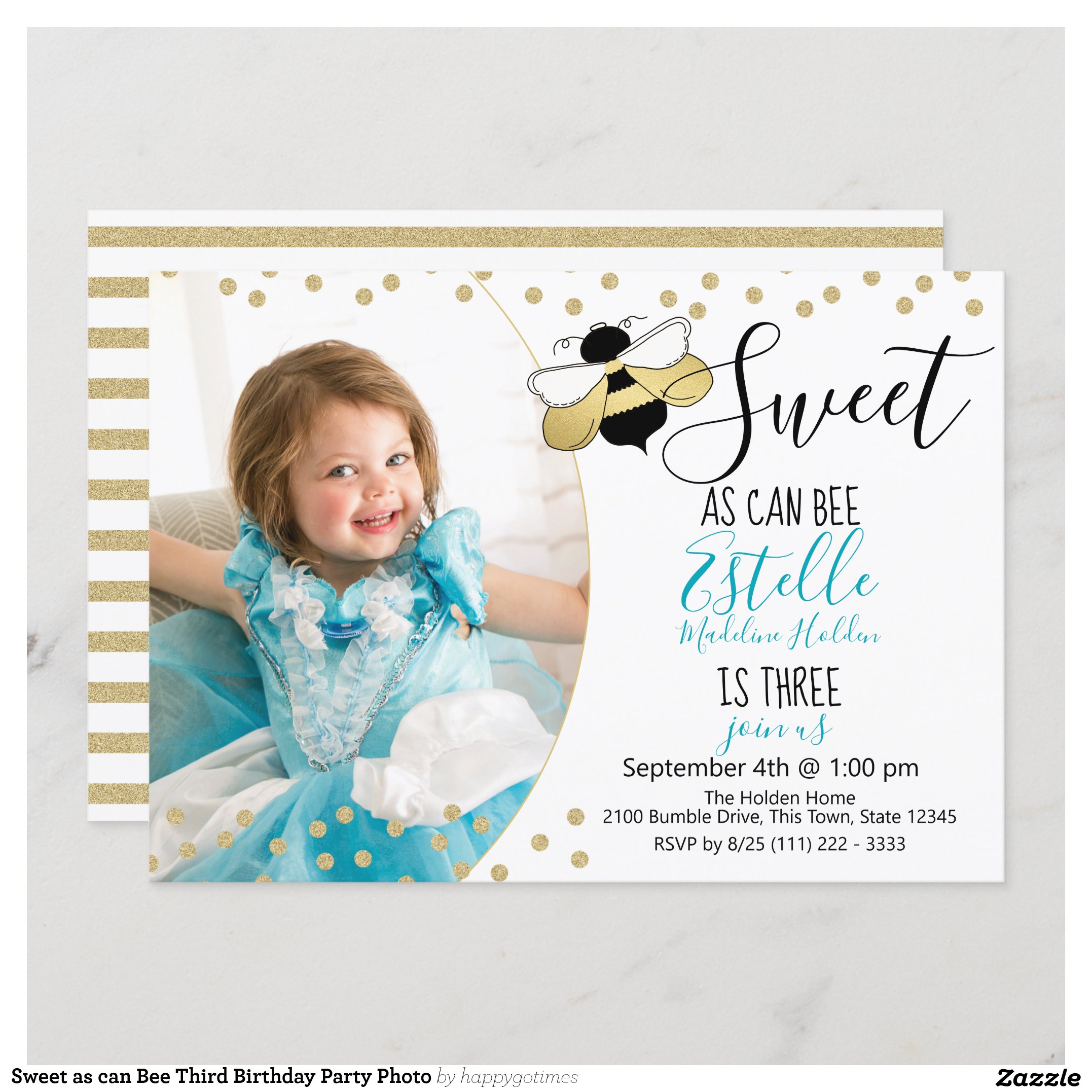 Sweet as can Bee Third Birthday Party Photo Invitation