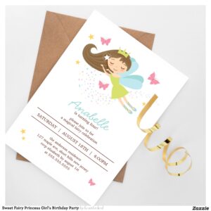 Sweet Fairy Princess Girl's Birthday Party Invitation