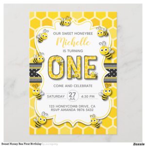 Sweet Honey Bee First Birthday Invitation