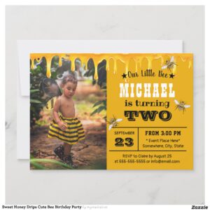 Sweet Honey Drips Cute Bee Birthday Party Invitation