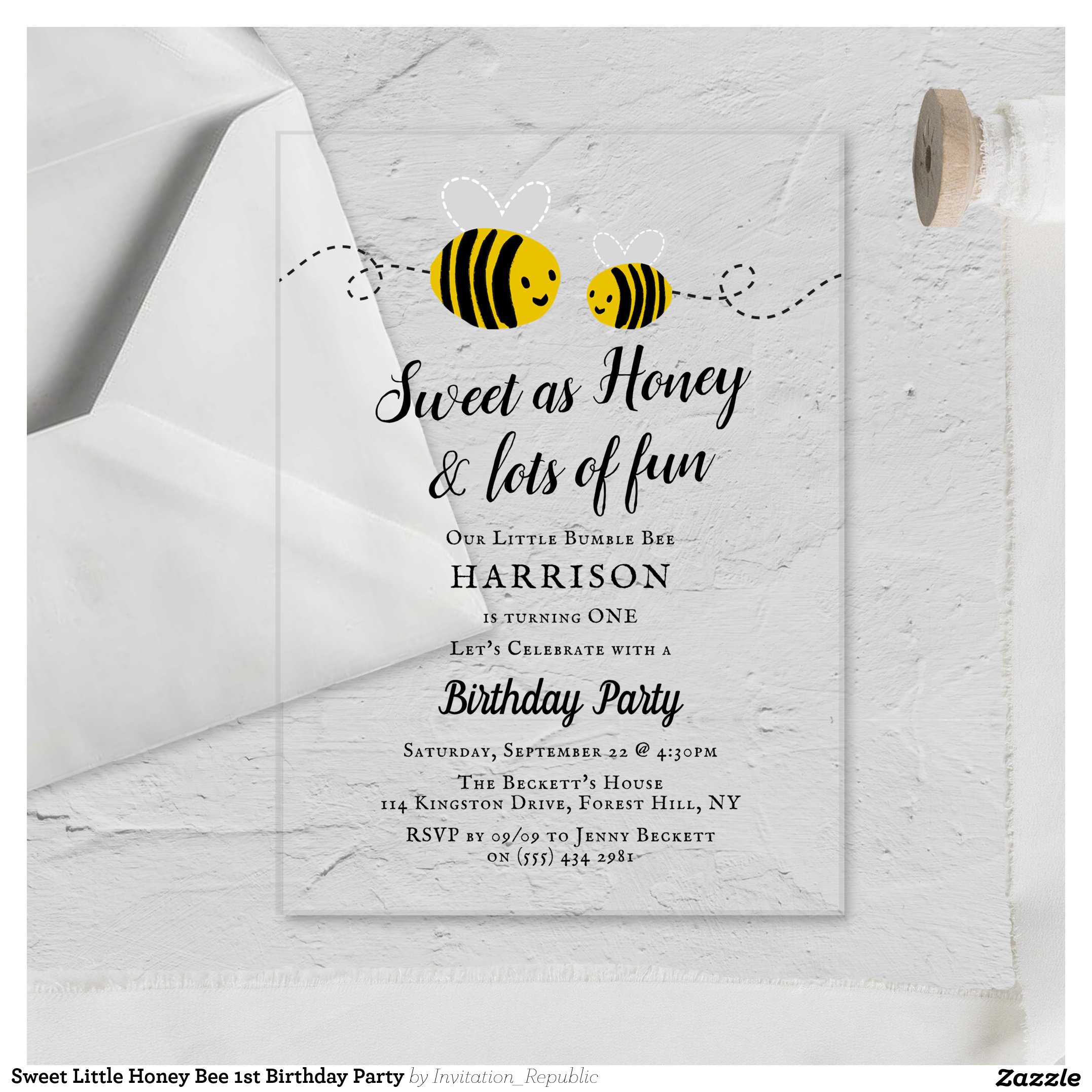 Sweet Little Honey Bee 1st Birthday Party Acrylic Invitations
