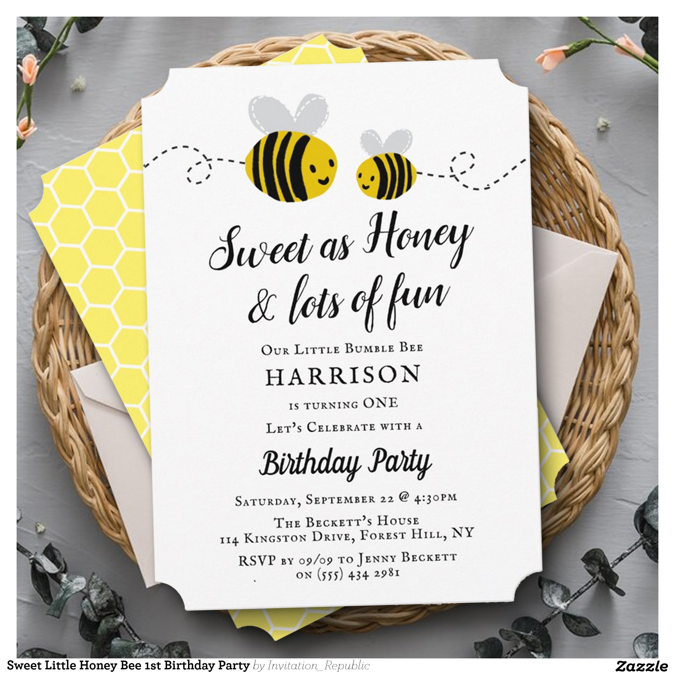 Sweet Little Honey Bee 1st Birthday Party Invitation