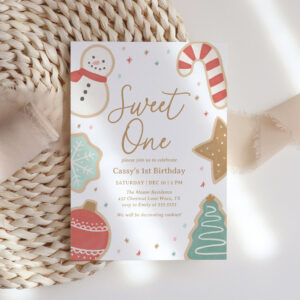 Sweet One Christmas Cookie 1st Birthday Invitation