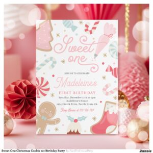 Sweet One Christmas Cookie 1st Birthday Party Invitation