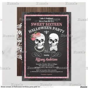 Sweet sixteen 16 Halloween birthday party pink Inv Invitation