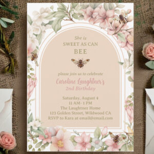 Sweet Spring Bee Wildflower Second Birthday Invitation