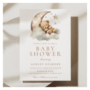 Sweet Teddy Bear Beige Neutral Baby Shower Invitation