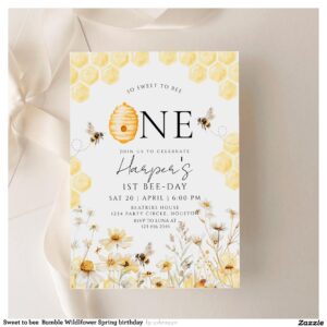 Sweet to bee Bumble Wildlfower Spring birthday Invitation