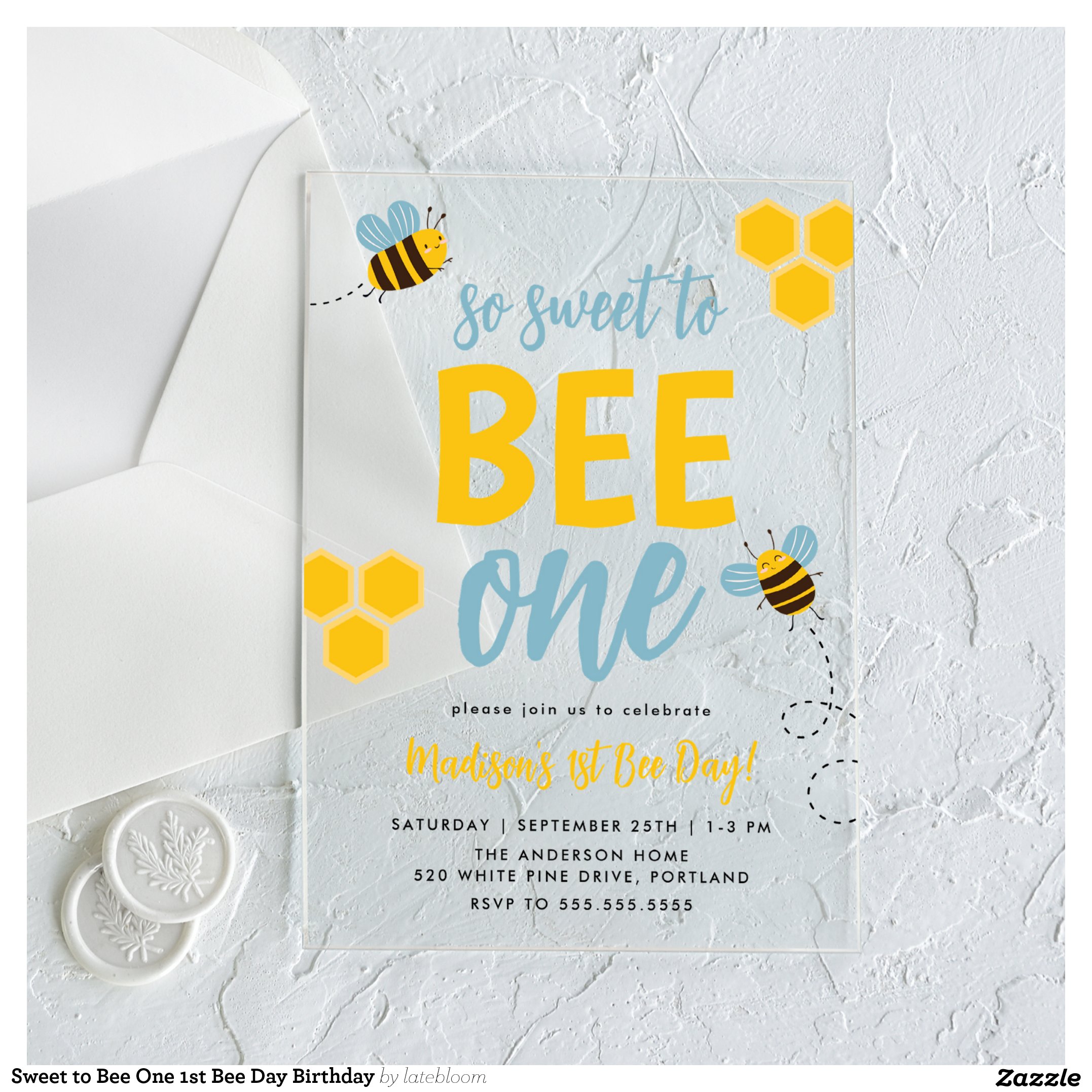 Sweet to Bee One 1st Bee Day Birthday Acrylic Invitations