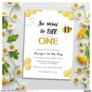 Sweet to Bee One Birthday Cute Invitation