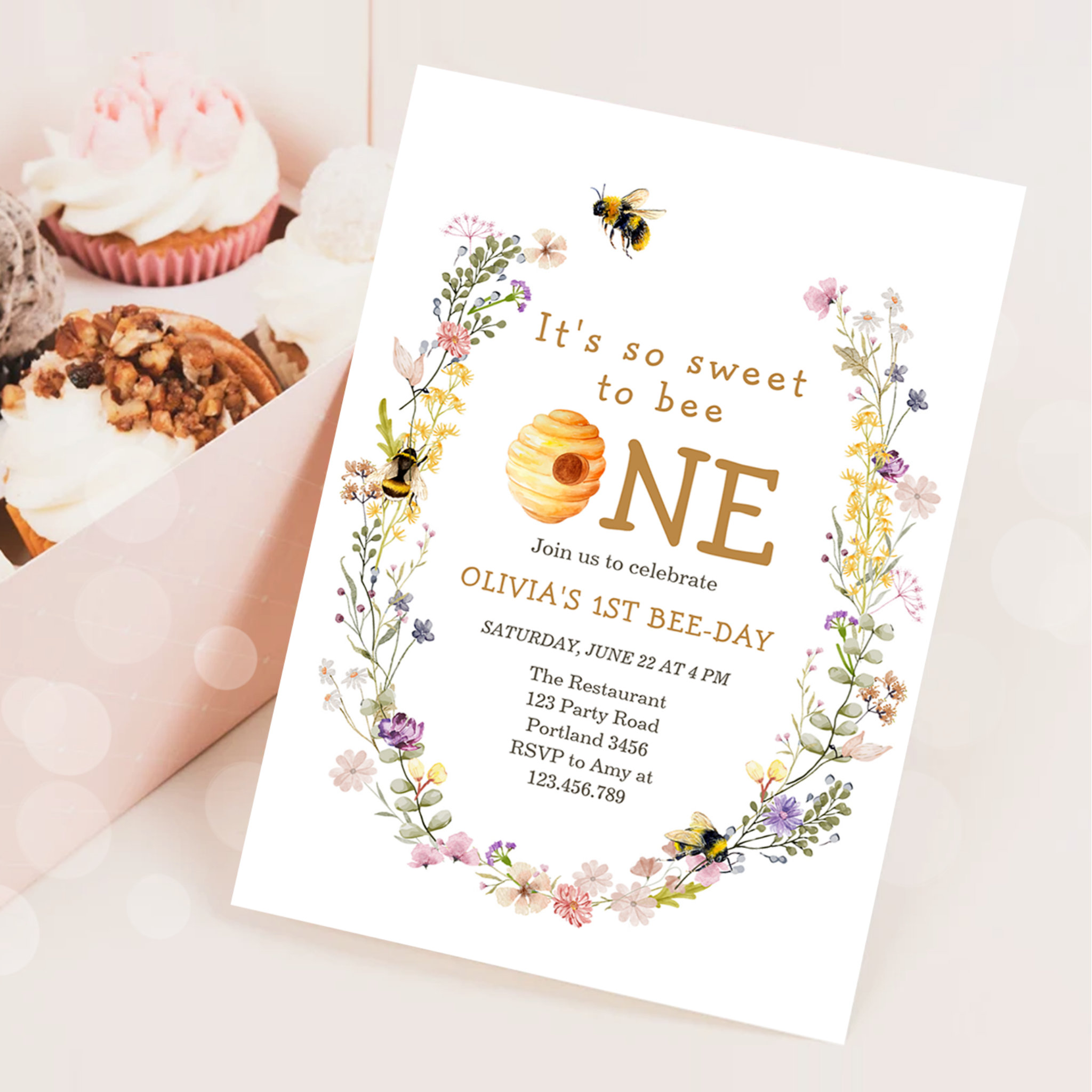 Sweet to Bee One Cute Honey Girl First Birthday Invitation