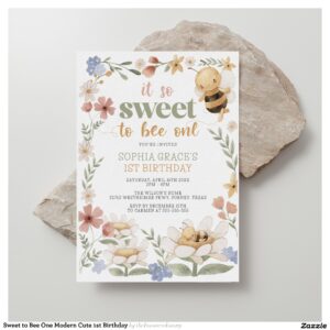 Sweet to Bee One Modern Cute 1st Birthday Invitation