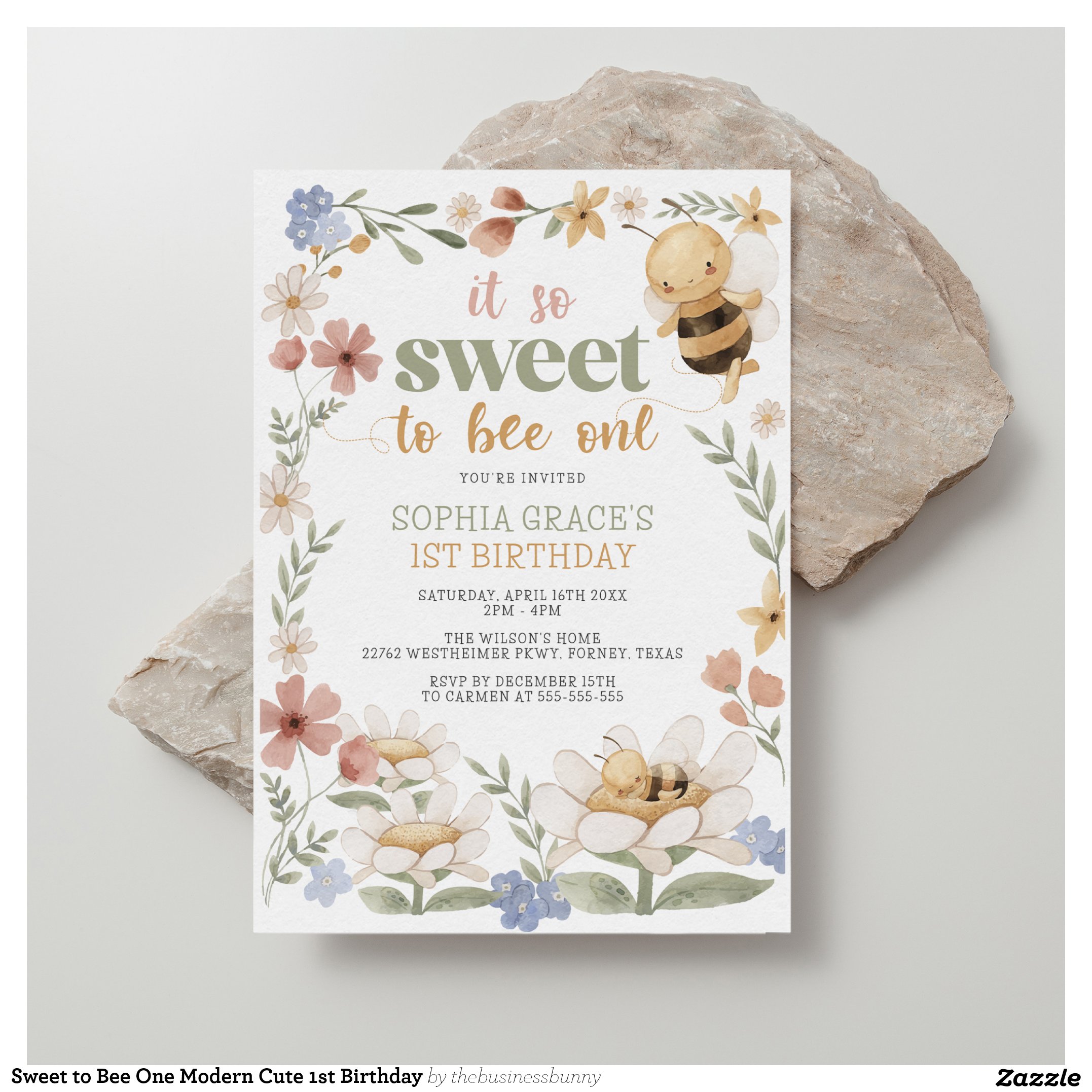 Sweet to Bee One Modern Cute 1st Birthday Invitation